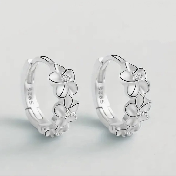 2/$30 Genuine 925 Sterling Silver Floral Hoop Earrings - Picture 3 of 9